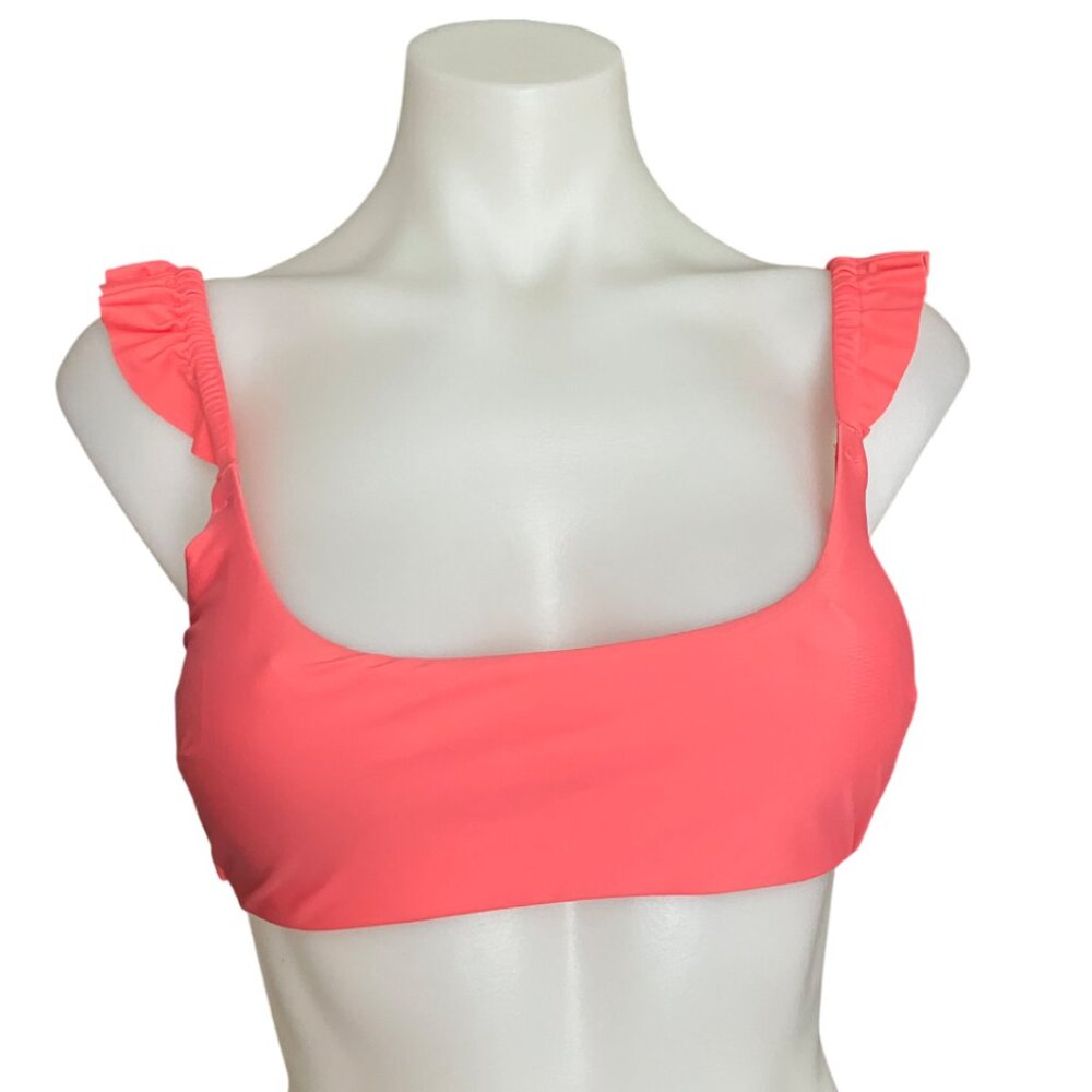 Aerie ruffle scoop bikini top size M in coral NWT